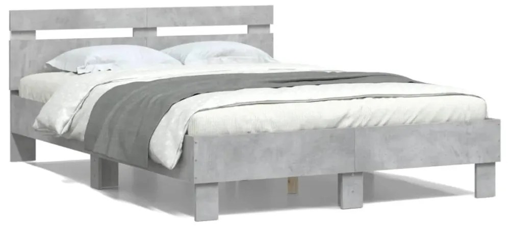 betonszürke ágykeret fejtámlával és LED-del 135x190 cm