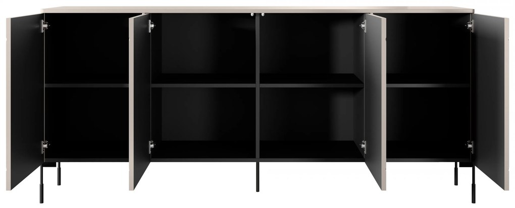 Sonatia négyajtós komód 200 cm - kasmír / fekete lábak