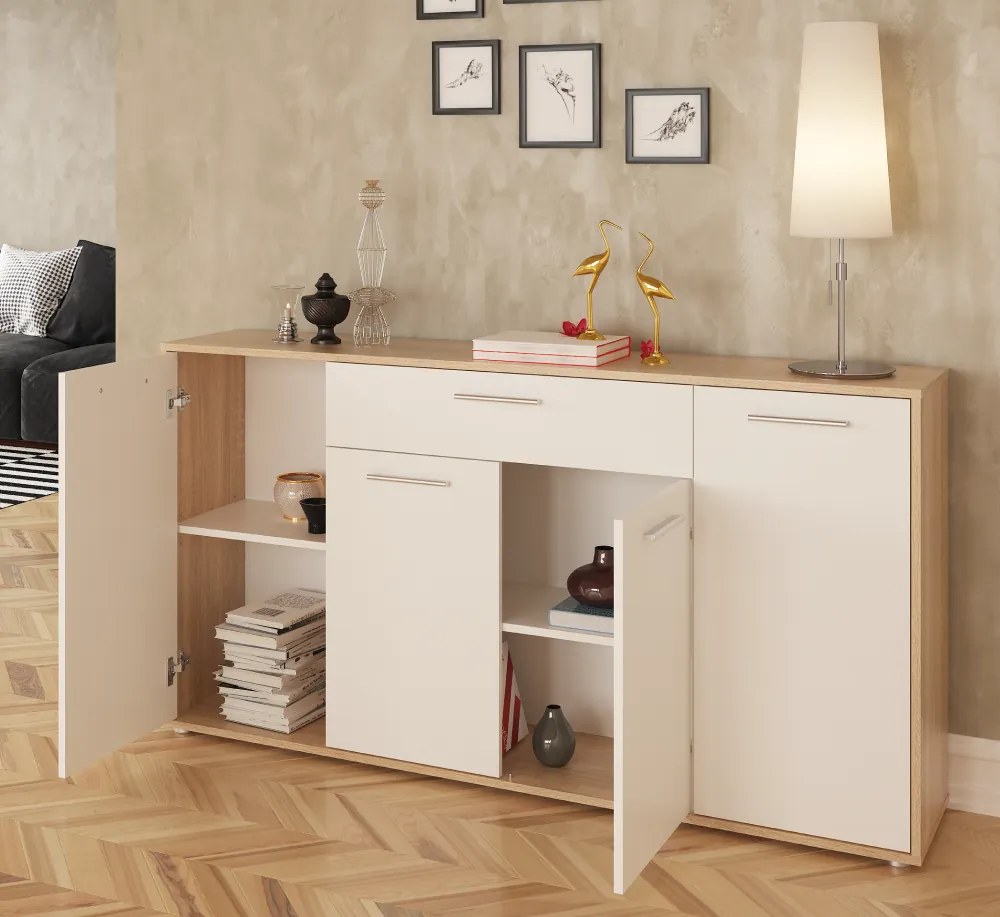 Komód, sonoma tölgy/fehér, LUNIA