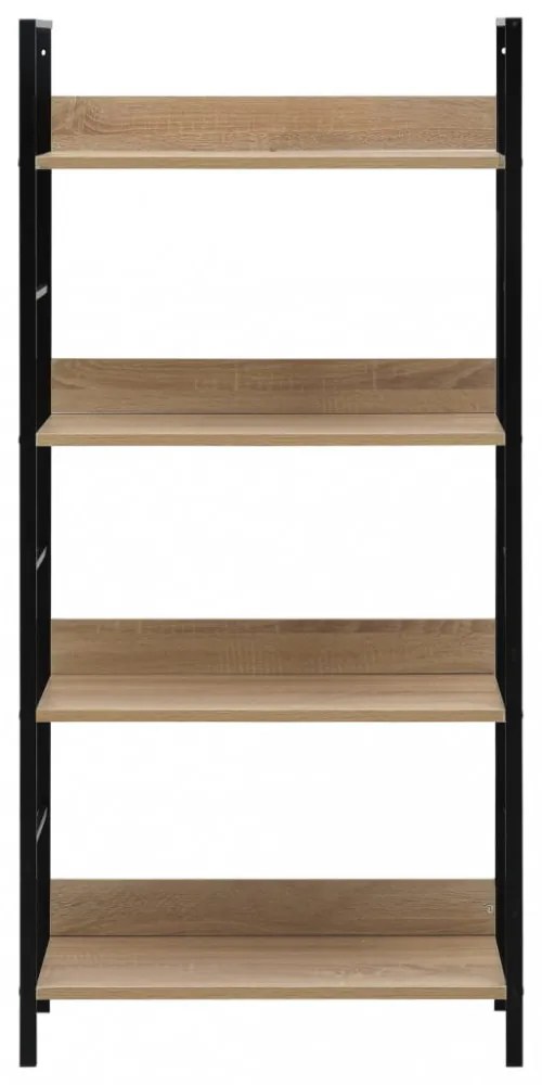 4 szintes tölgyszínű szerelt fa könyvespolc 60x27,6x124,5 cm