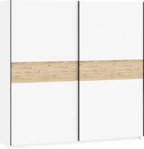 BERNO ruhásszekrény, 200 cm | Fehér + hickory tölgy