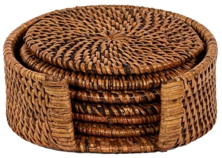 Barna rattan poháralátét szett 6 db-os – Tiseco Home Studio