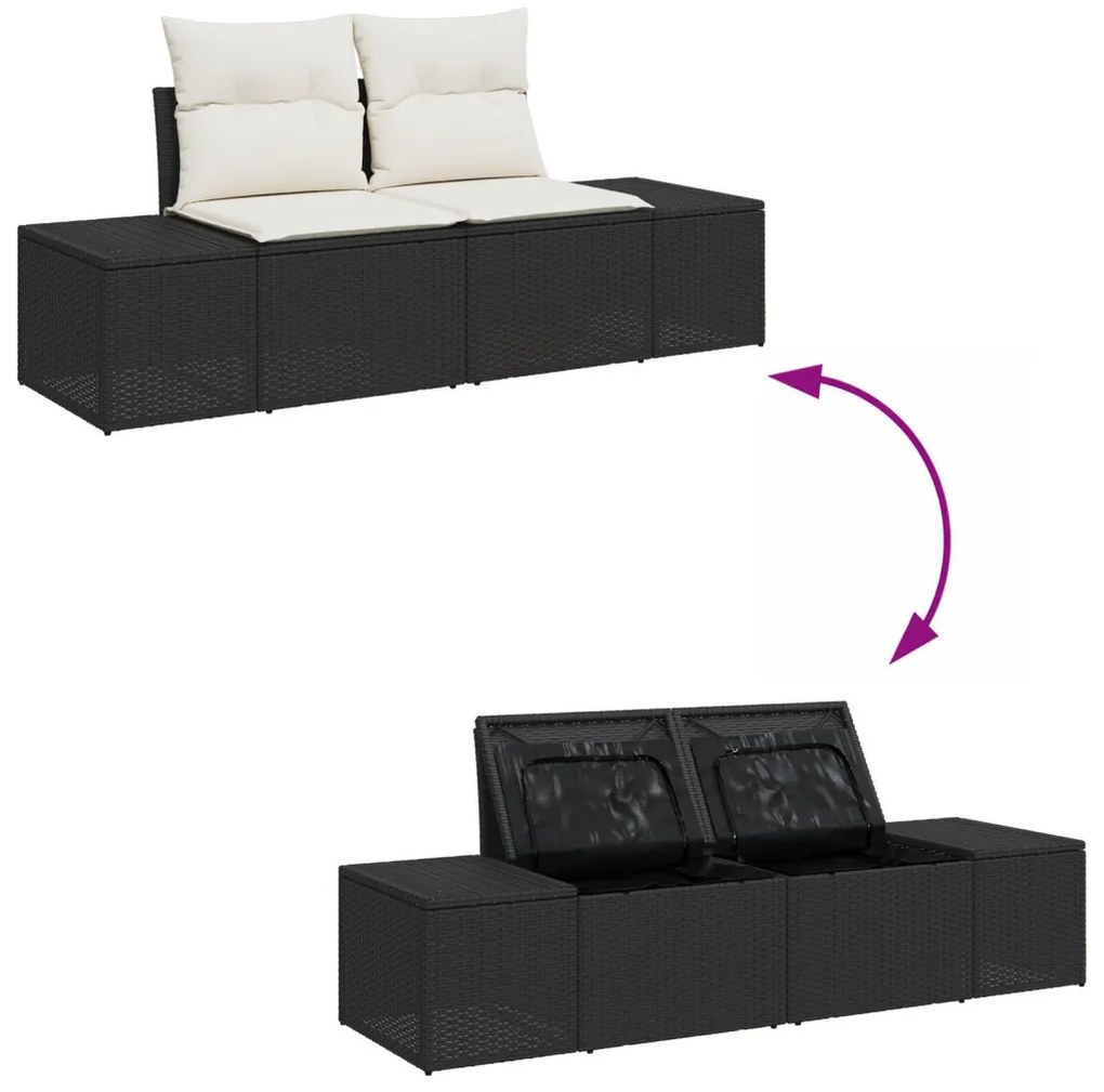 11 Darabos Kerti Kanapészett Párnákkal Fekete Poly Rattan
