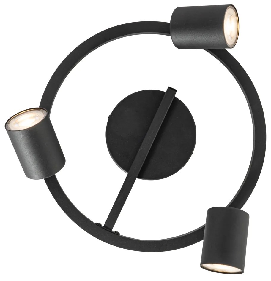 Mennyezeti spotlámpa fekete GU10 50mm 3-lámpás kerek háttérvilágítással és 3-utas kapcsolóval - Back Up