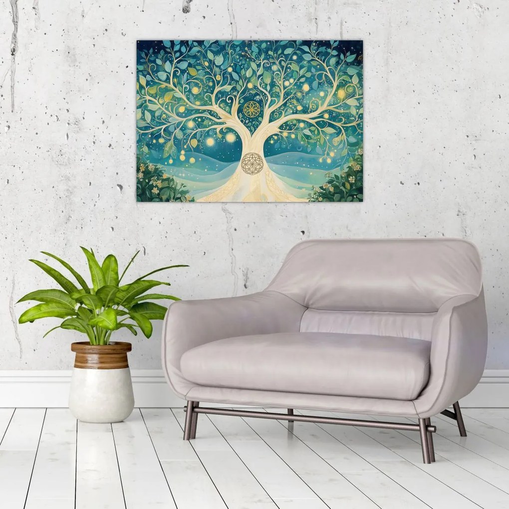 Üveg kép – Mágikus fa spirálokkal (70x50 cm)