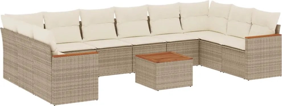vidaXL 11 részes bézs polyrattan kerti ülőgarnitúra párnákkal