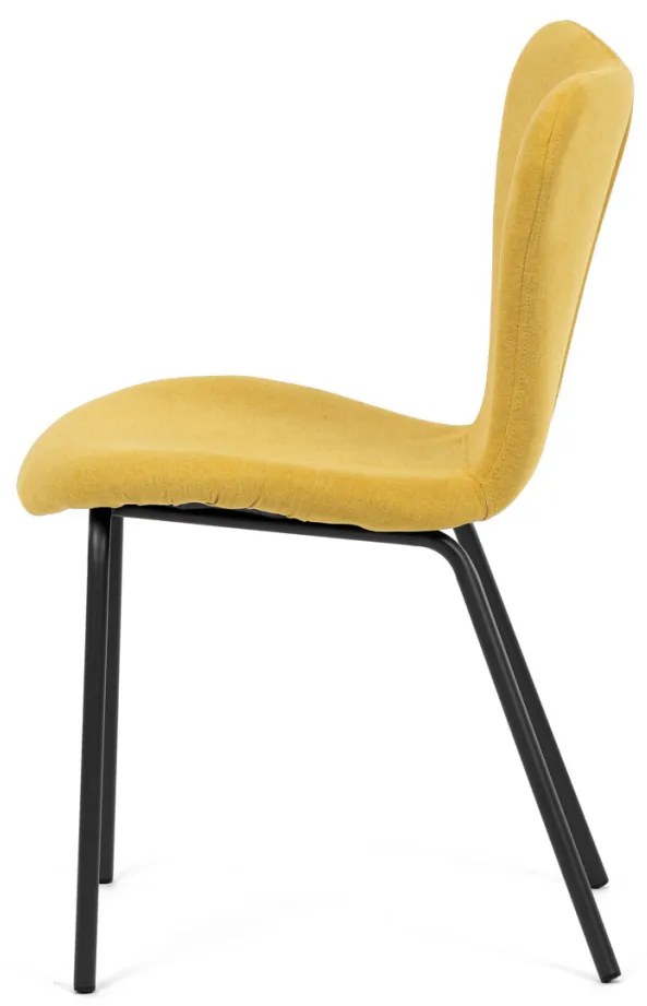Scaun de sufragerie, material galben, picioare metalice negre