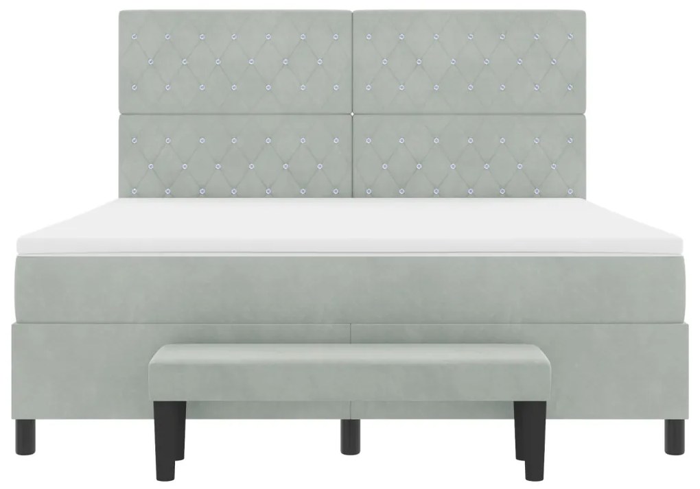 Box Spring Ágy Matraccal és Paddal Világosszürke 180x200 cm Bársony