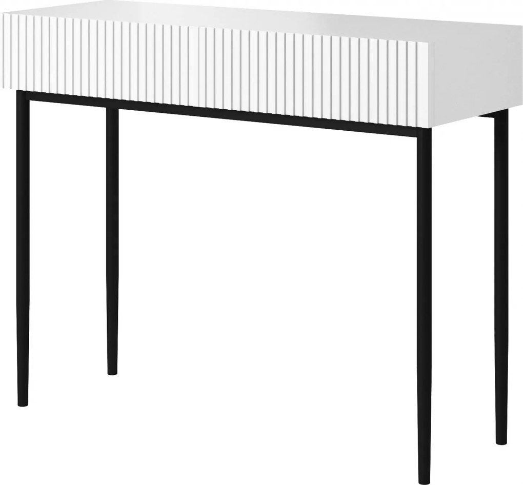Nicole fésülködőasztal 100 cm fiókokkal - matt fehér / fekete lábak