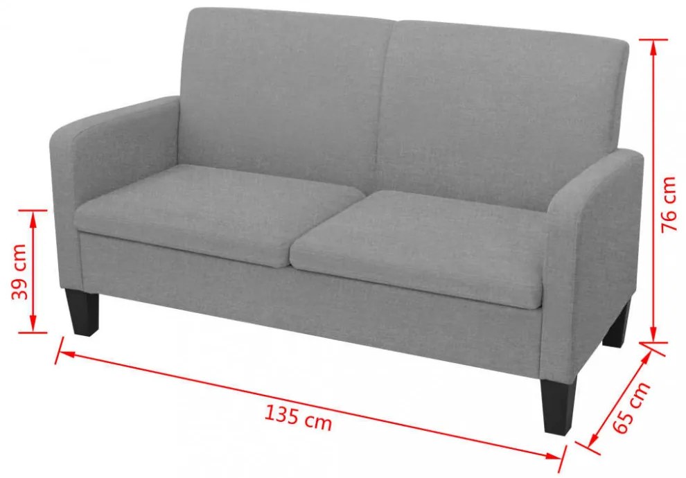 2 személyes világosszürke kanapé 135 x 65 x 76 cm