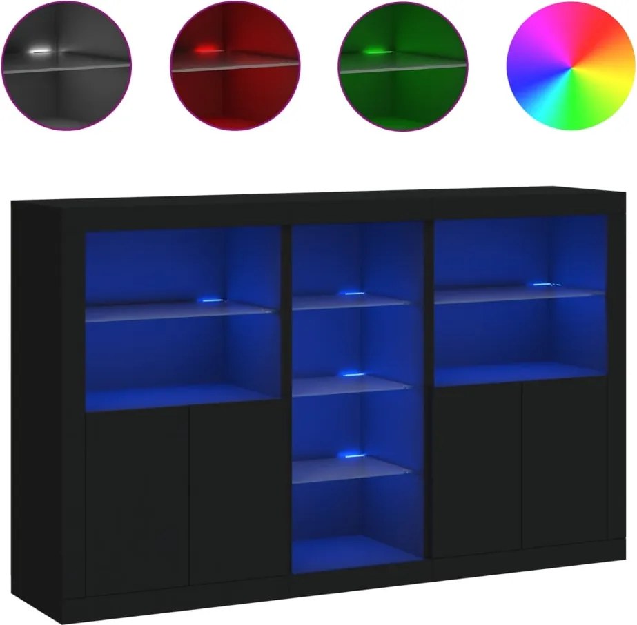 vidaXL fekete tálalószekrény LED-világítással 162 x 37 x 100 cm