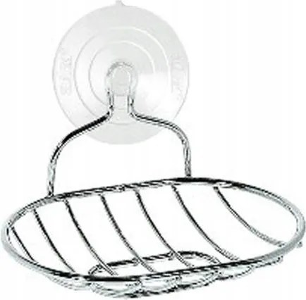 Szappantartó, ovális, 13,5x9,5 cm, króm, tapadókoronggal