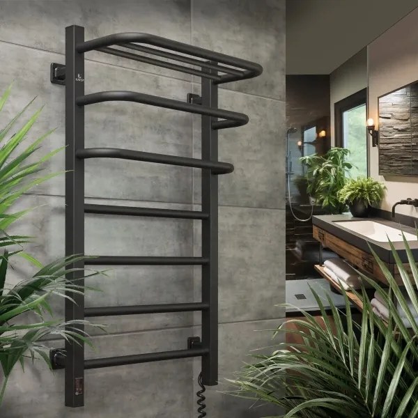 Fürdőszobai elektromos radiátor termosztáttal FORTIS 350W/230V 80,6 cm IP44 fekete jobb