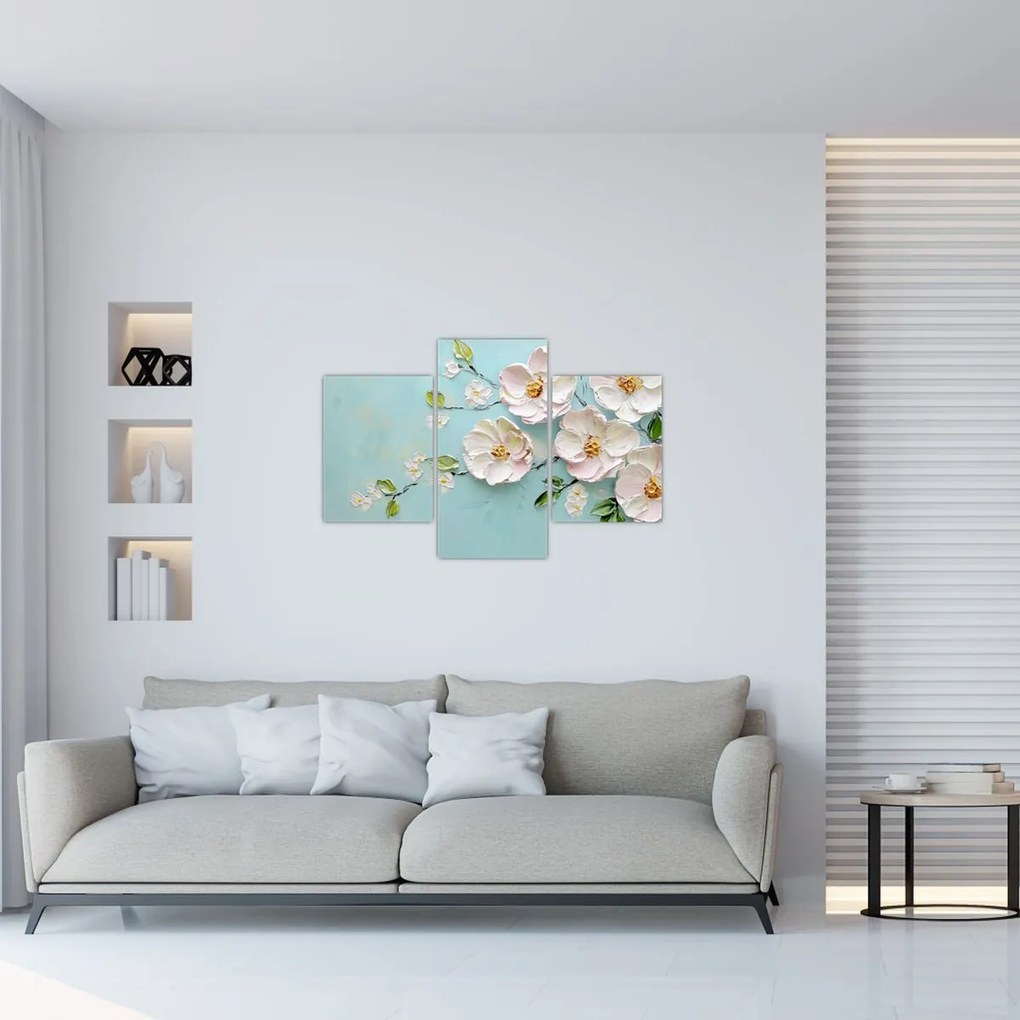 Kép - Virágok kék háttéren (90x60 cm)