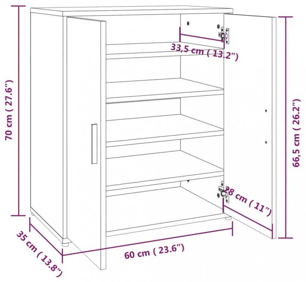 vidaXL szürke sonoma színű szerelt fa cipősszekrény 60 x 35 x 70 cm