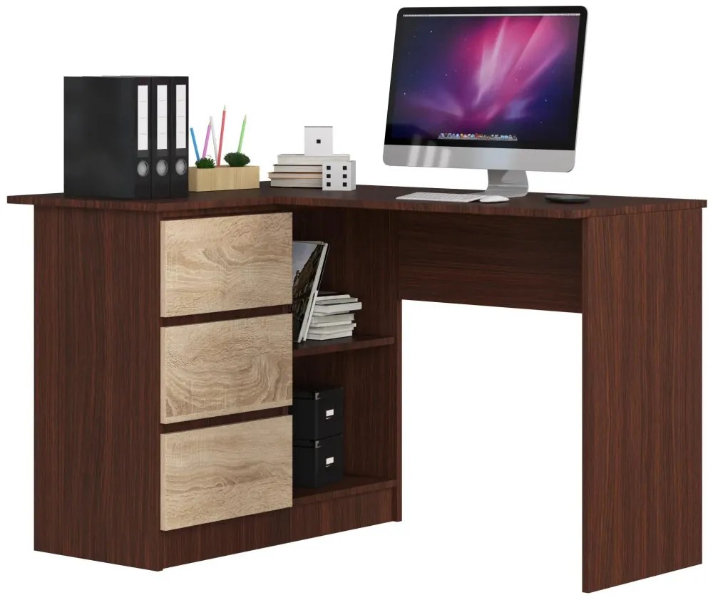 Sarok íróasztal - Akord Furniture - 124 cm - wenge / sonoma tölgy (bal)