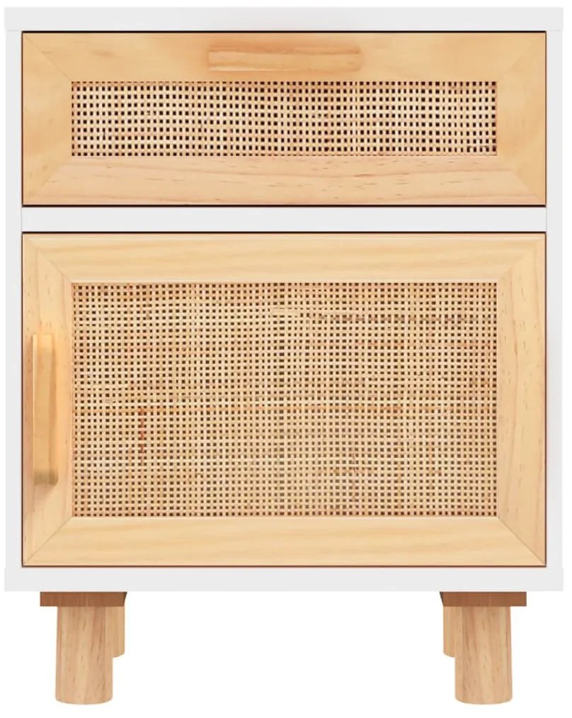 2 db fehér természetes rattan éjjeliszekrény