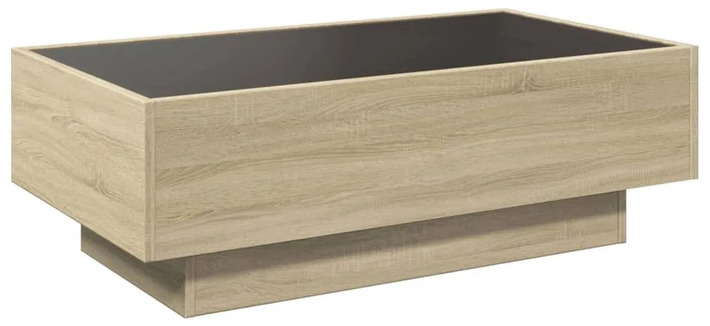 sonoma tölgy szerelt fa dohányzóasztal LED-del 90 x 50 x 30 cm