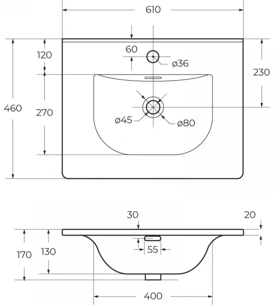 Eros SKY 1 - beépíthető mosdó - 61 x 46 cm