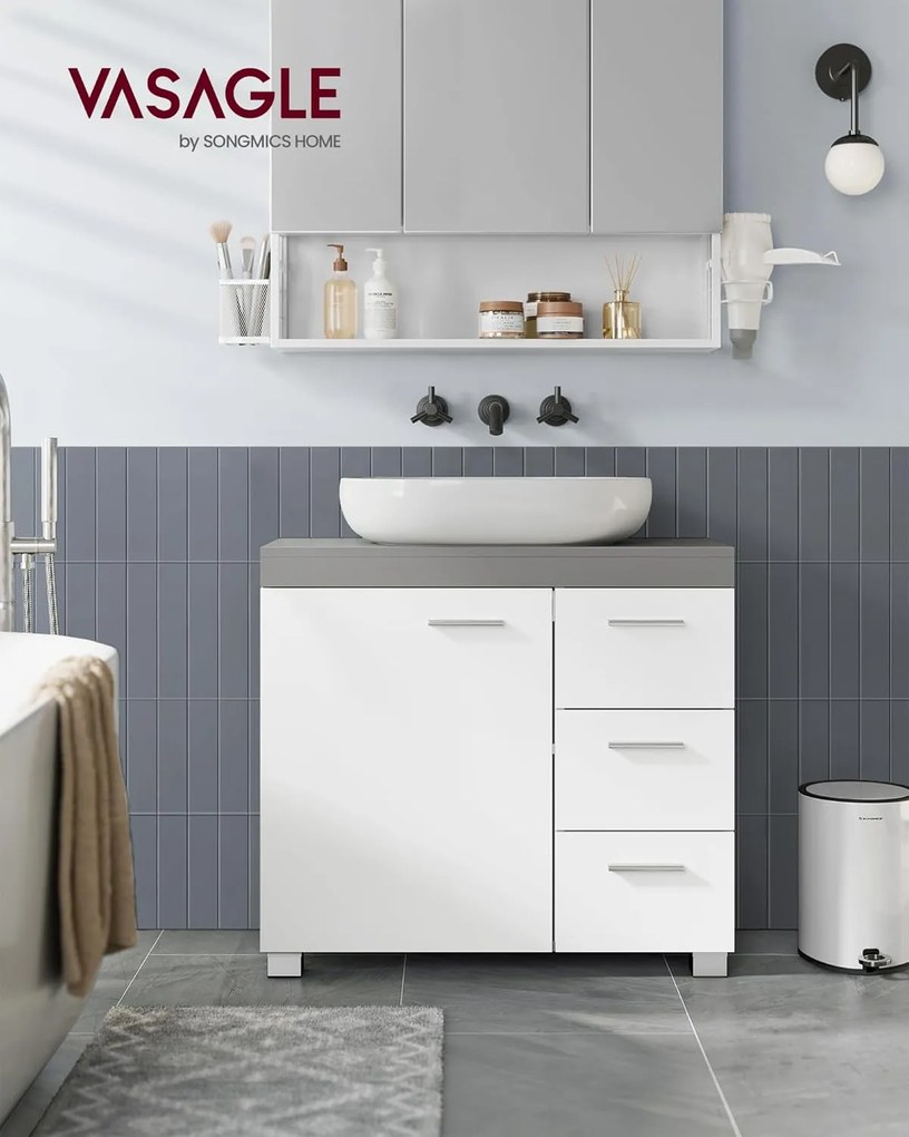 Mosdó alatti szekrény, fürdőszobai szekrény 30 × 70 × 64 cm,fehér–szürke