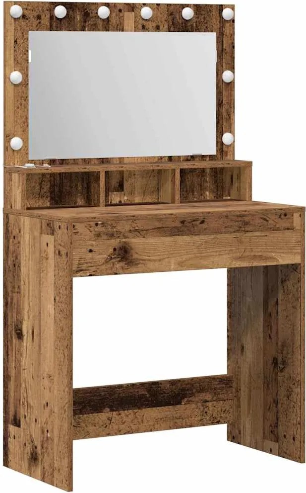 vidaXL Öltözködőasztal polcokkal Öreg fa 75,5 x 41 x 135 cm Faanyag