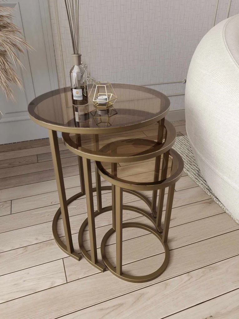 Milas üveg dohányzóasztal, antik-bronz, Ø47 cm