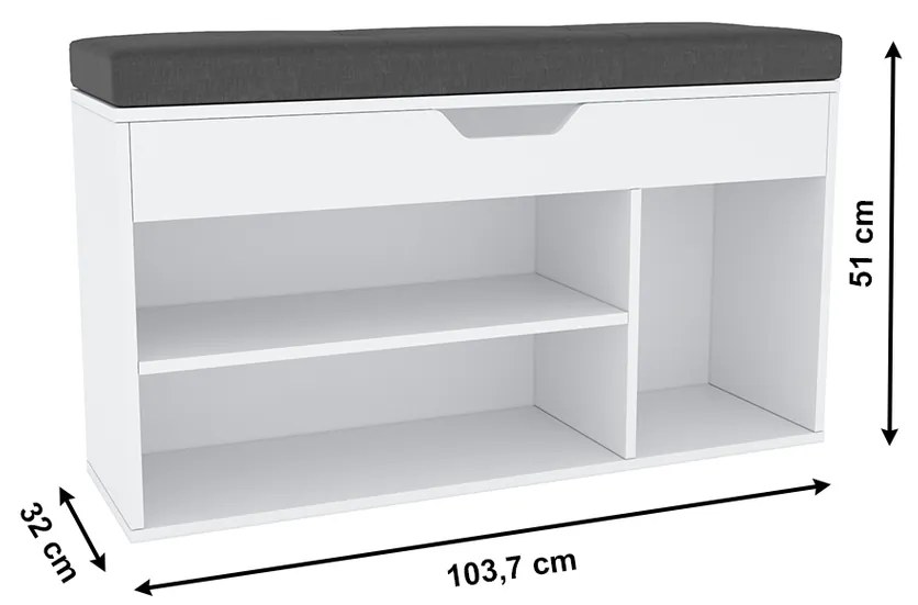 Fuddy pad cipőtartóval, fehér, 103,7 x 32 x 51 cm