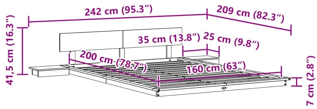 Földi ágykeret éjjeli szekrényekkel 160x200cm Tömör fa