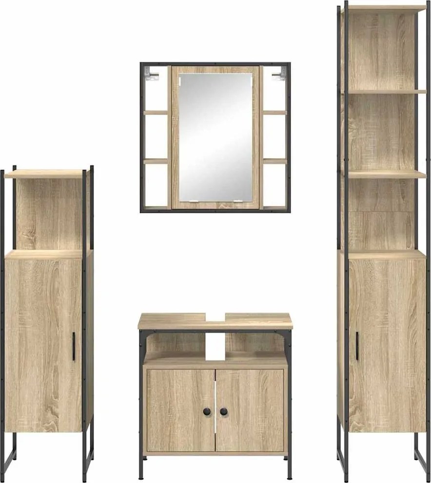 Fürdőszoba bútor szett polcokkal 4 pcs Sonoma tölgy Faanyag