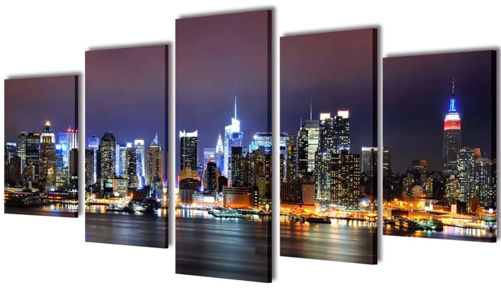 vidaXL Vászon falikép szett színes new york-i Skyline 200 x 100 cm