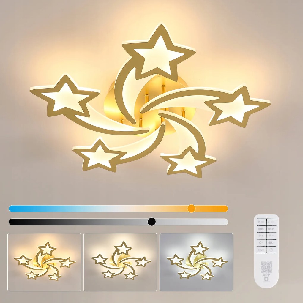 Lampa Sufitowa Led Zyrandol Złota Nowoczesna Salonu Ściemnialna+pilot 36W