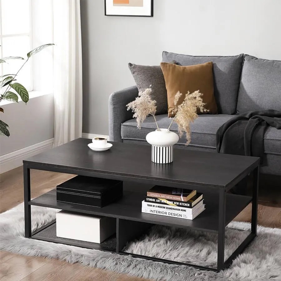 Modern dohányzóasztal 110 x 60 x 45 cm, Fekete | VASAGLE
