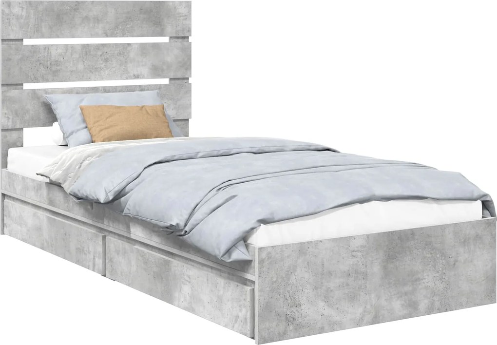 vidaXL Tárolós Ágy fejtámlával Beton Szürke 90 x 200 cm Faanyag