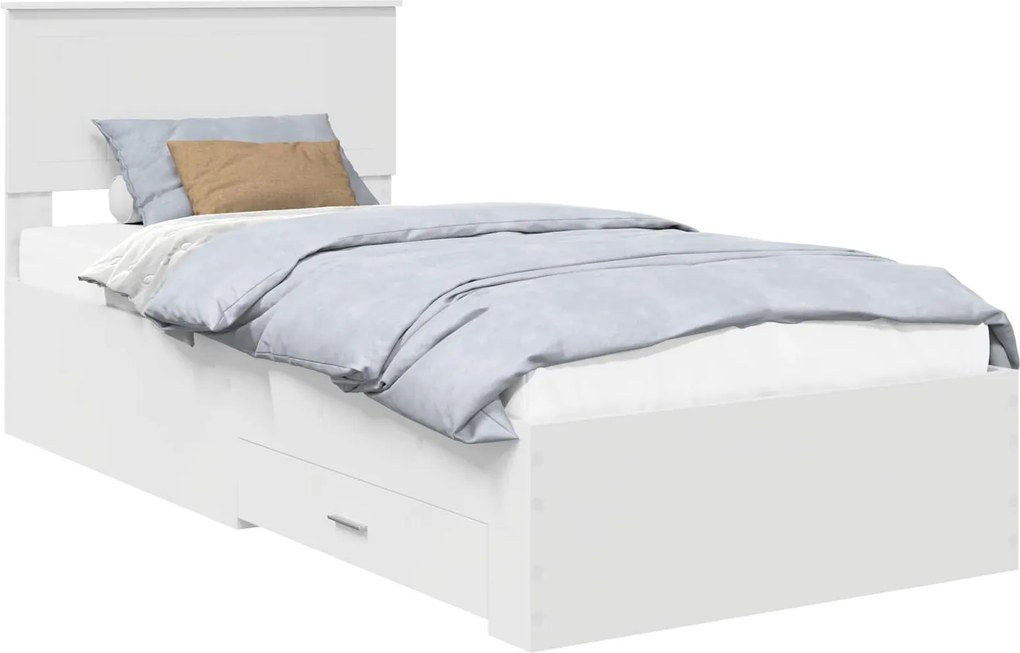 vidaXL Ágykeret fejtámlával fiókkal Fehér 90 x 190 cm Faanyag