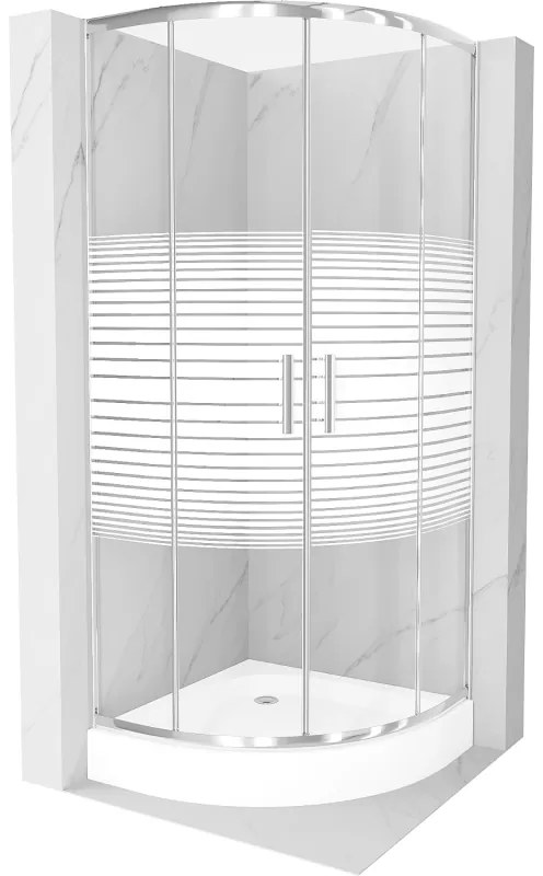 Mexen Rio zuhanykabin félköríves 80 x 80 cm, csíkos, króm + Rio zuhanytálca, fehér - 863-080-080-01-20-4710