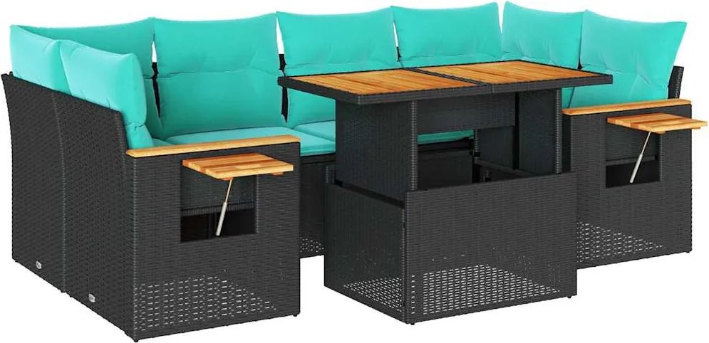 vidaXL 7 részes fekete polyrattan kerti ülőgarnitúra párnával