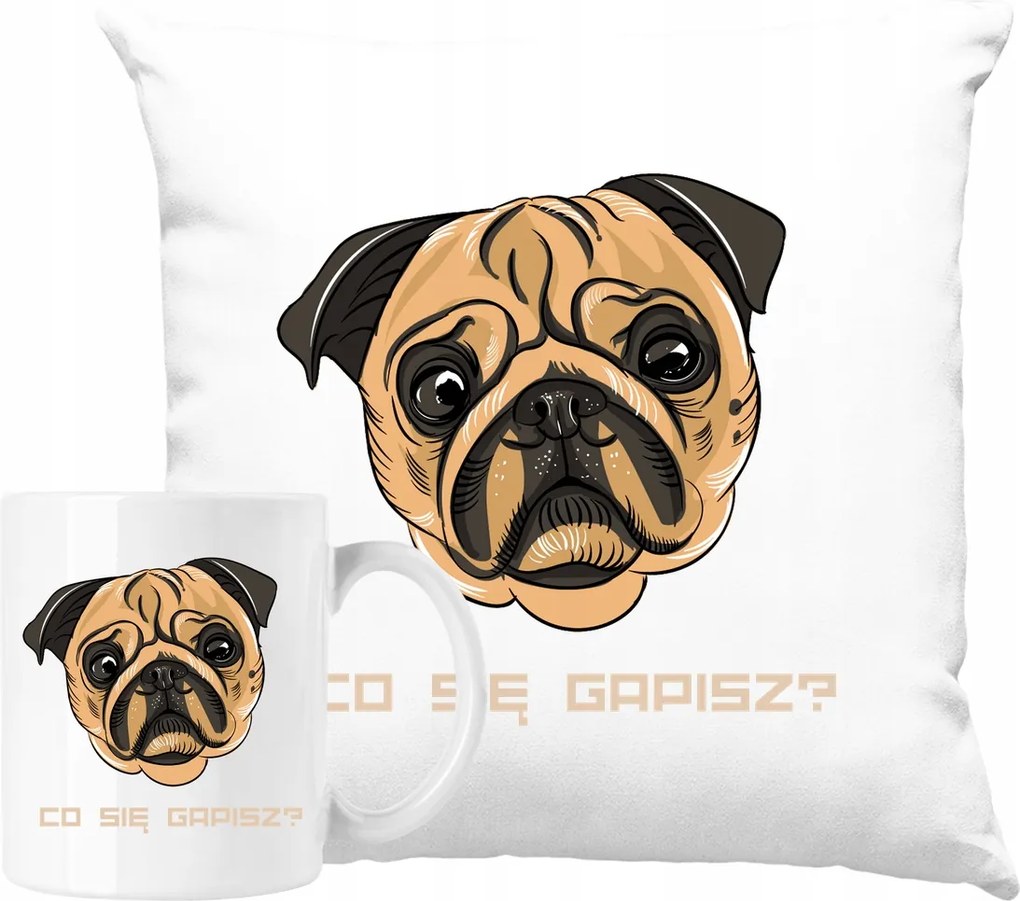 Bögre szett Mopsz párna Humor Mi Bámulsz Ötlet Ajándék