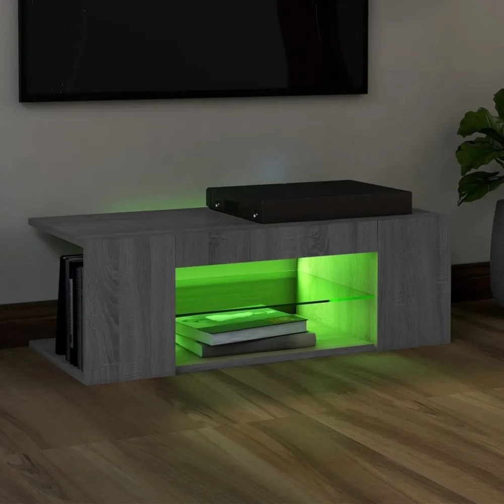 szürke sonoma színű LED-es TV-szekrény 90 x 39 x 30 cm