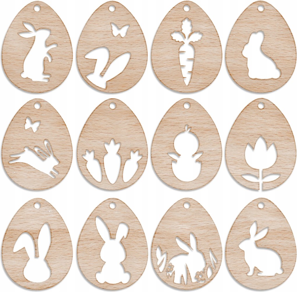 Húsvéti tojások festéshez, fa dekorációk, díszek, tojások 12 db
