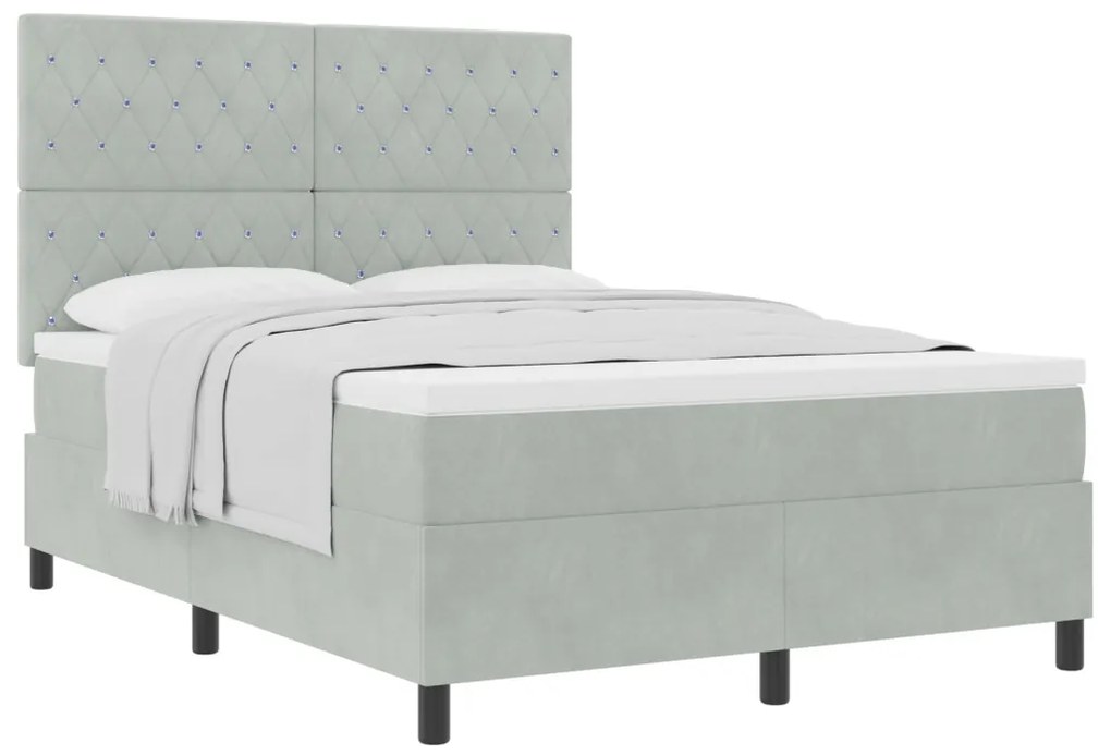 Boxspring Ágy Matrac nélkül Világosszürke 140x190 cm Bársony