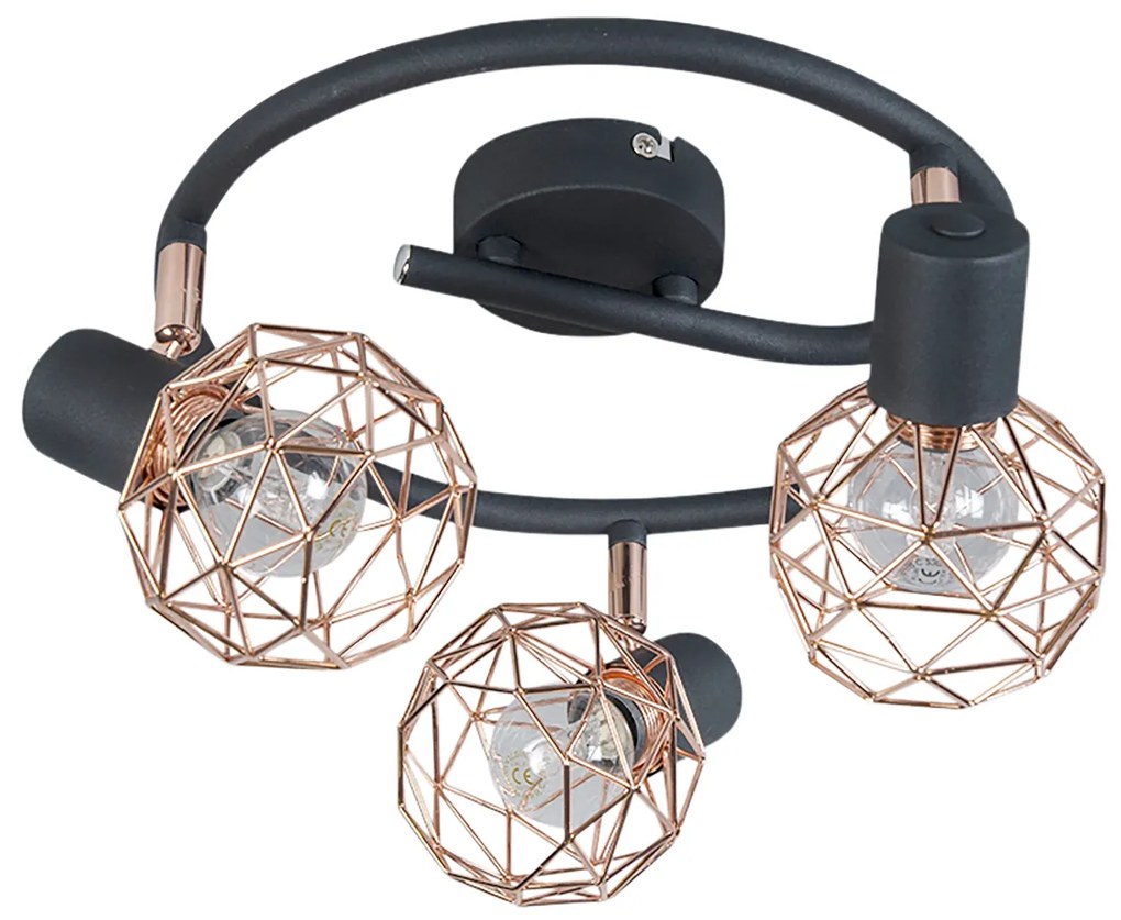 Modern spotlámpa fekete rézzel 3-lámpás - Mesh