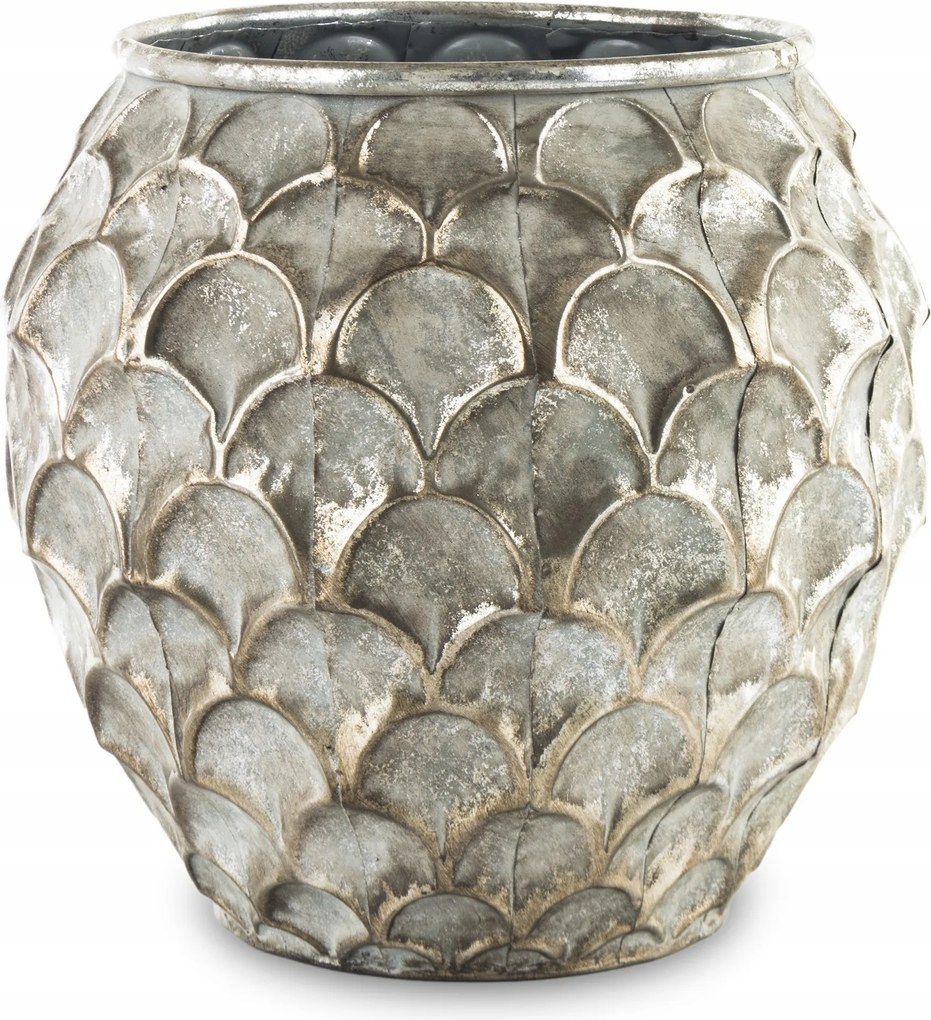 Ezüstszínű, kerek, glamour stílusú fém virágcserép kaspó