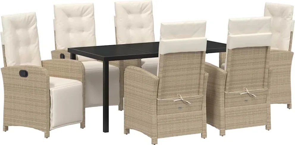 vidaXL Kert étkező szett párnával 7 pcs Bézs polirattan