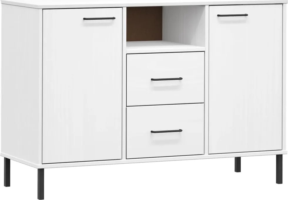vidaXL OSLO fehér tömör fa tálalószekrény fémlábakkal 113x40x77 cm