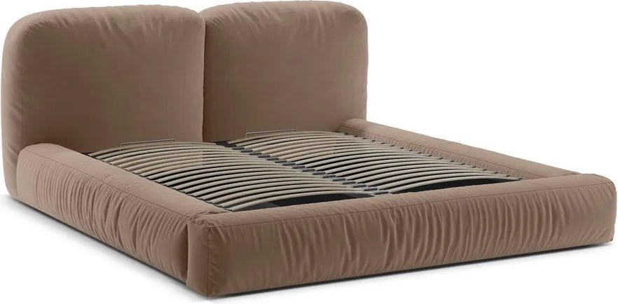 Világosbarna kárpitozott ágyneműtartós franciaágy ágyráccsal 200x200 cm Martina – Micadoni