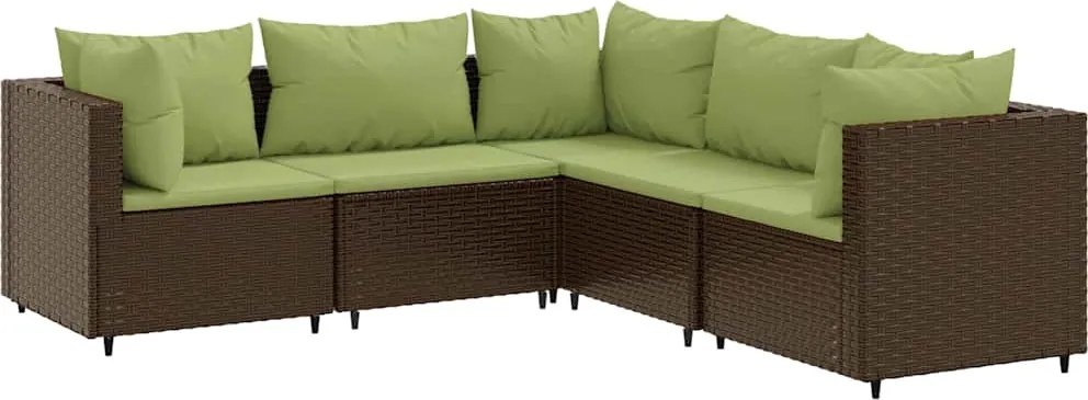 vidaXL 5 részes barna polyrattan kerti ülőgarnitúra párnákkal
