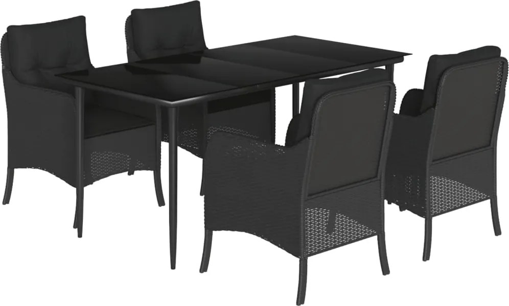 vidaXL 5 részes fekete polyrattan kerti étkezőgarnitúra párnákkal