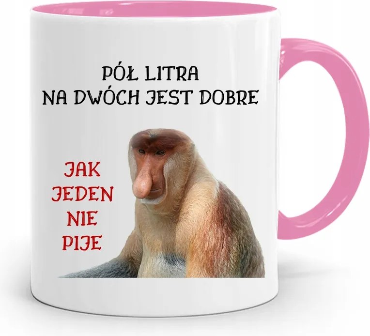 Rózsaszín Bögre Janusz Fél Liter Kettőn, fényképes nyomattal