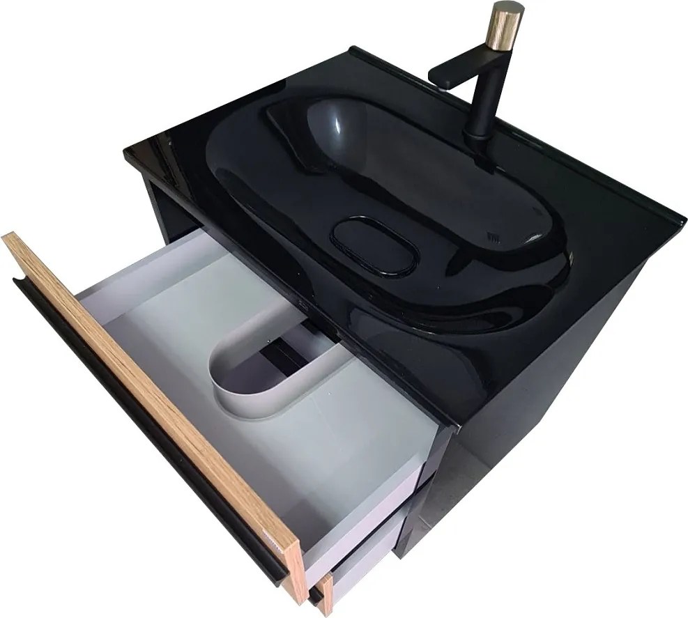 Piramida EURIDIKA OLIVA-FEKETE - fali fürdőszobabútor fekete mosdóval - 75 x 53 x 48 cm