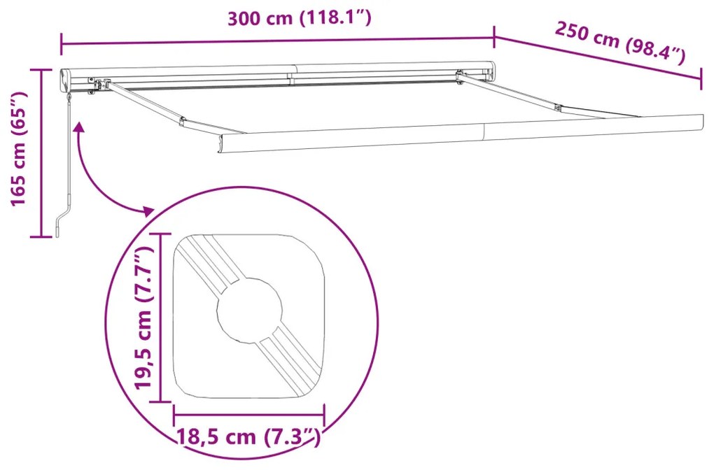 Kézi Behúzható Napellenző Piros és Fehér Csík 300x250 cm